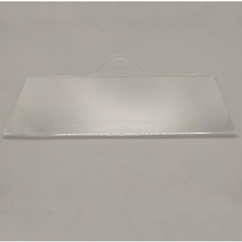 Zawieszka cenowa z otworem przezroczysta do stripa, widok pod kątem